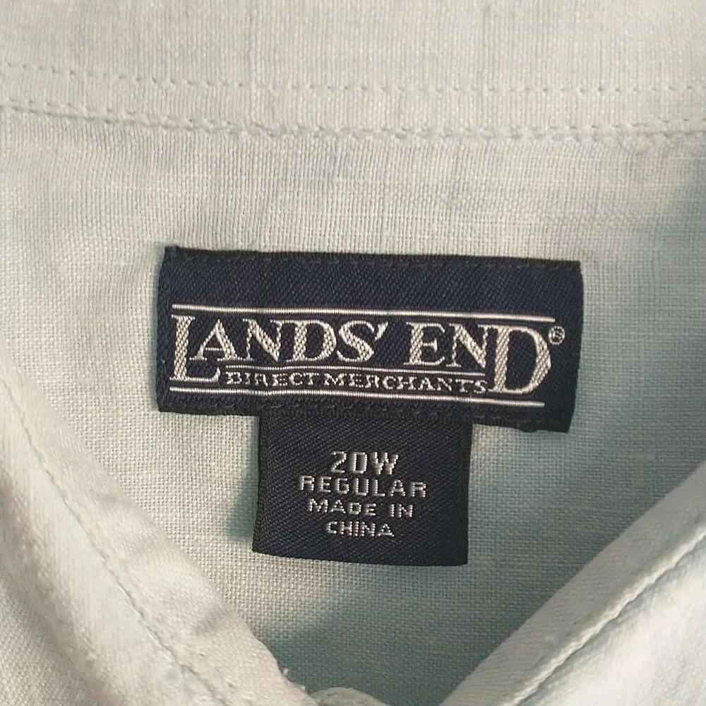 Lands End Shirt Tunic Dress Womens 20W 2X Blue Buttons Long Line Sleeve Slits